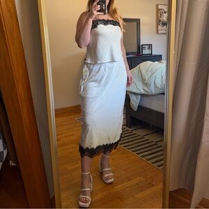 Satin White Midi Skirt and Tank Set